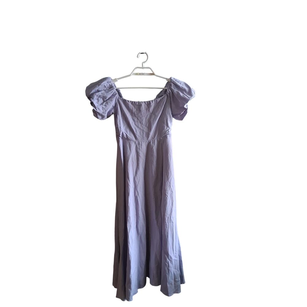Astr the Label nwt dress womens M linen blend periwinkle blue puff sleeve midi